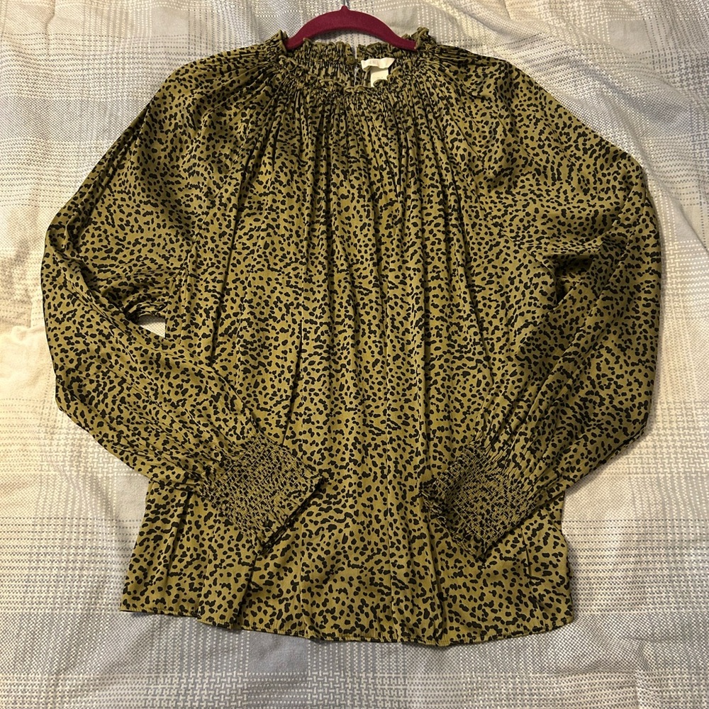 H&M Olive and Black Leopard Patterned Blouse